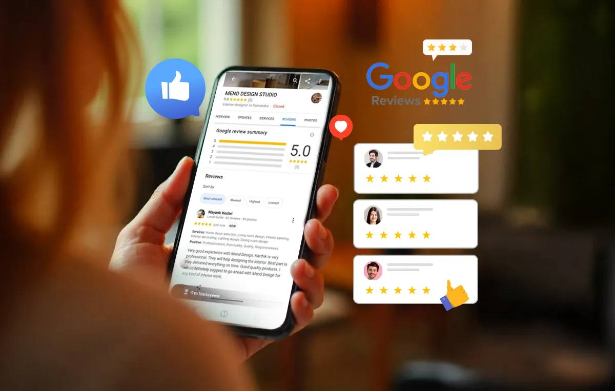 Customer posting Google review on phone